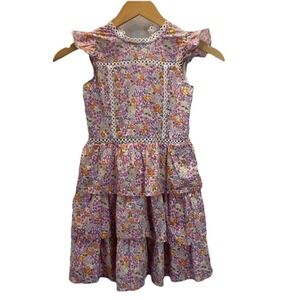 MARLO Girls Eyelet Floral Tired Flutter Sleeve DRESS SZ 9-10yrs Easter Spring